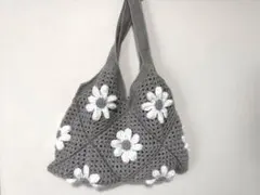 花柄モチーフバッグ　編み物　ハンドメイド
