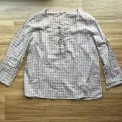 チェック柄 七分袖シャツ フロント装飾