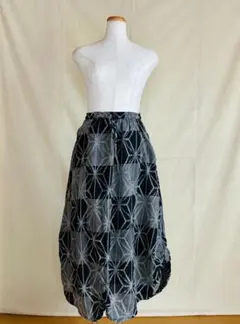 バルーンスカート｜麻の葉柄　和柄 ブラック×グレー