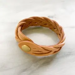 五つ編みレザーブレス　本革　ハンドメイド革小物