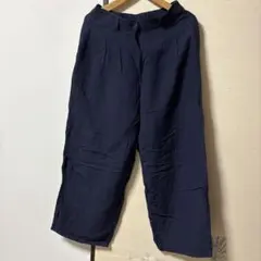 スタジオクリップ　ネイビーカジュアルパンツ L 麻55% コットン45%