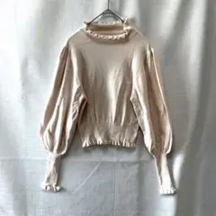 GRL フリルネック ボリュームスリーブニット M ピンク