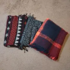 【グローバルワーク　他】 大判マフラー 3点セット　秋冬　はおり　赤　黒　グレー