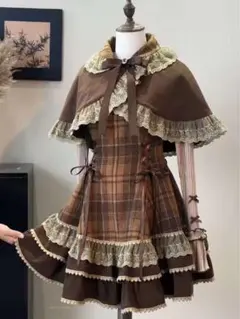 3点セット　甘ロリ　レディース　長袖ニット　地雷系　量産型　チェック　秋冬　M