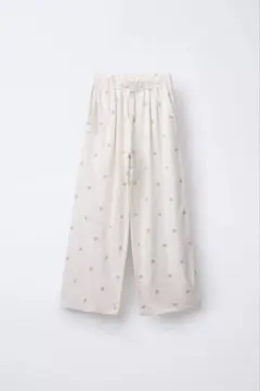 ZARA ザラ リネン混紡 花柄刺繍 ワイドレッグパンツ