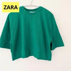 ZARA グリーン 半袖Tシャツ クロップド丈 トップス
