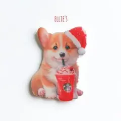 サンタクロースのウェルシュコーギーとフラペチーノのピンバッジ