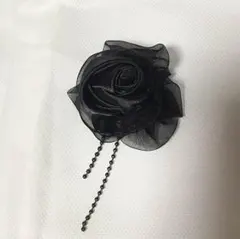 【美品】黒 バラ コサージュ