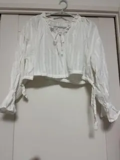 ホワイト フリル クロップドシャツ サイズF