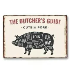 豚ブリキ看板 ブッチャーガイド アメリカン雑貨ポーク 焼肉 ステーキ