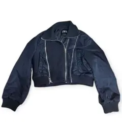 美品　 ZARA ネイビー クロップドジャケット