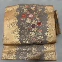 赤*ト様 ●新春値下げ●新品・金色とグレーの花柄 袋帯