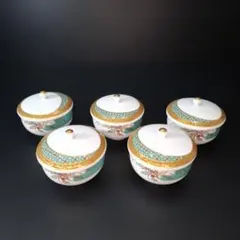 【未使用品】乃りたけ　高級蓋付き花柄湯飲み5個セット