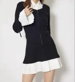 rienda レイヤードパターンシャツ　ニットミニワンピース