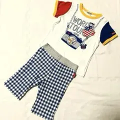 ミキハウス ホットビスケッツ 90 夏服 上下 だまし絵Tシャツ ギンガムパンツ