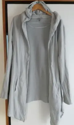 【H&M】グレー フード付きロングカーディガン