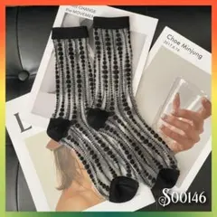 レディースソックス 靴下 個性的 シースルー ドット 水玉 黒 可愛い 韓国