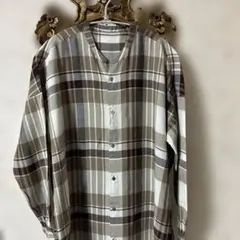 ギャレリーヴィ　チェック柄 バンドカラー ロングシャツワンピース