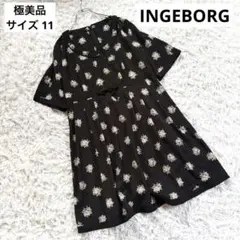 極美品 INGEBORG 花柄 ドット 半袖チュニック 黒 リボン 日本製　11のサムネイル
