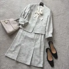 美品 ESPRITMUR 美ラインスーツ 2点セット ノーカラー ツイード9号