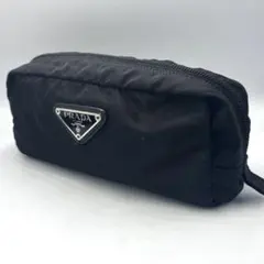 美品 PRADA プラダ テスート ナイロン化粧ポーチ 三角ロゴブラック
