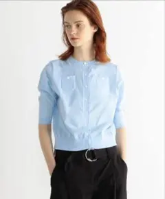 CABaN ファインポリエステル ハーフスリーブポケットカーディガン　水色
