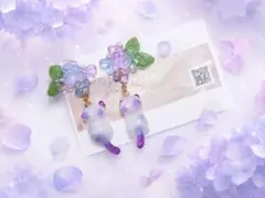 紫陽花ねこイヤリング レジン猫のハンドメイドアクセサリー」 - メルカリ