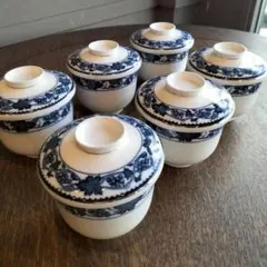 F1560 古伊万里 染付 微塵唐草 蓋付 飯茶碗 五客 蓋茶碗 - メルカリ