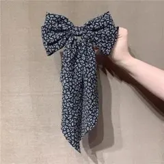 リボンバレッタ,BLACK,ヘアクリップ,花柄,ブラック,黒色