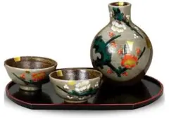 601530 和座の蔵 ぐい呑み 九谷焼 酒器セット 紅白梅 お盆付き