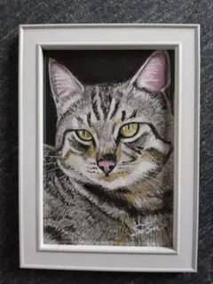 猫 手描きアクリル画 原画一点物（フレーム付き）