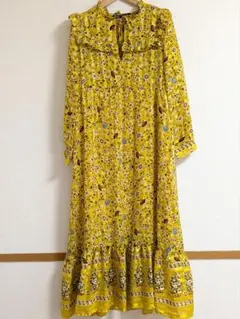 ZARA フラワーティアードロングワンピース 長袖 花柄 総柄 フリル