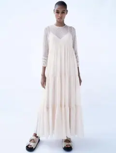 新品☆ZARA ザラ ミディ丈ワンピース s white