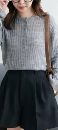 Discoatグレー リブ編み 長袖