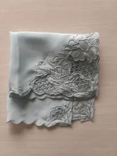花柄刺繍 ハンカチ ミントグリーン