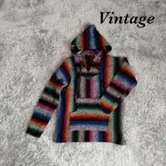 ヴィンテージ 長袖 フード パーカー プルオーバー ボーダー レインボー