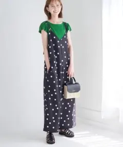 ロペピクニック　ドット柄オールインワン　ブラック