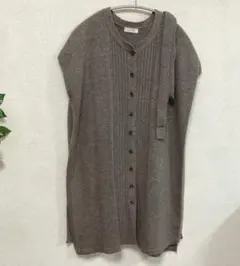 LOWRYS FARM ニット ロングベスト チュニック丈 ブラウン