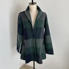 ウール混合 緑系チェック柄ジャケット