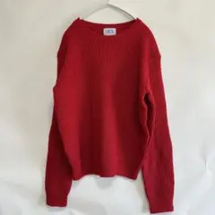 90s古着 BFA ワッフル編み ニット セーター 赤 アクリル ゆるだぼ S