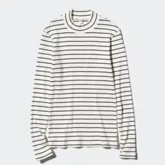 UNIQLO リブハイネックT ボーダー オフホワイト L｜重ね着◎