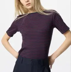 UNIQLO ボーダーTシャツ 半袖 M リブボートネック　5分袖