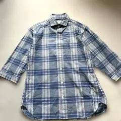 ユナイテッドアローズ　メンズ 青系チェック柄 ボタンダウン　七分シャツ　Mサイズ