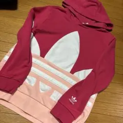 adidas フード付きスウェットパーカー ピンク　160
