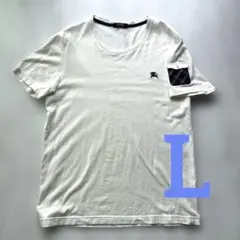 バーバリーブラックレーベル 半袖Tシャツ 袖チェック ホース刺繍 白 L 3のサムネイル