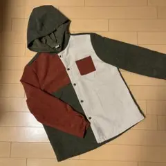 フード付きカラーブロックシャツ　コーデュロイ