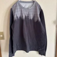 グラデーション 長袖トレーナー 木のプリント