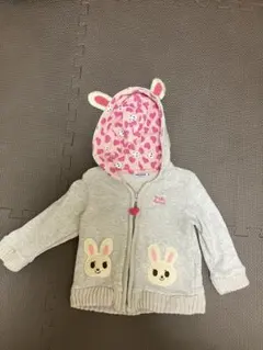 ミキハウス うさこ パーカー 耳付き アウター 裏毛 秋 冬グレー 80