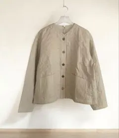 無印良品　カポック混二重ガーゼキルトジャケット　ライトベージュ.L