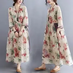 大人気新品レディースVネックシャツ花柄プリント長袖